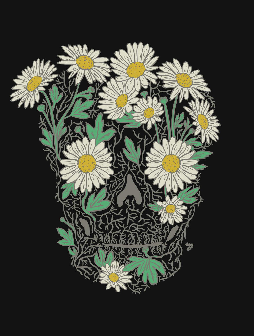 Daisy Skull · Black Cropped T-Shirt